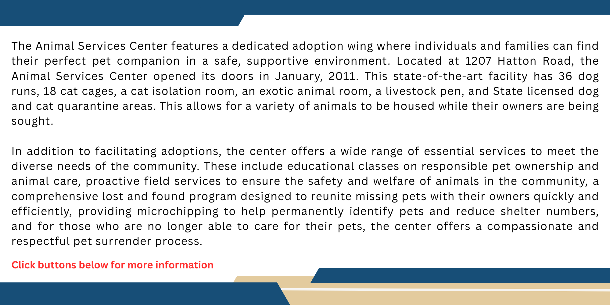 Animal Adoption and Services Text Box